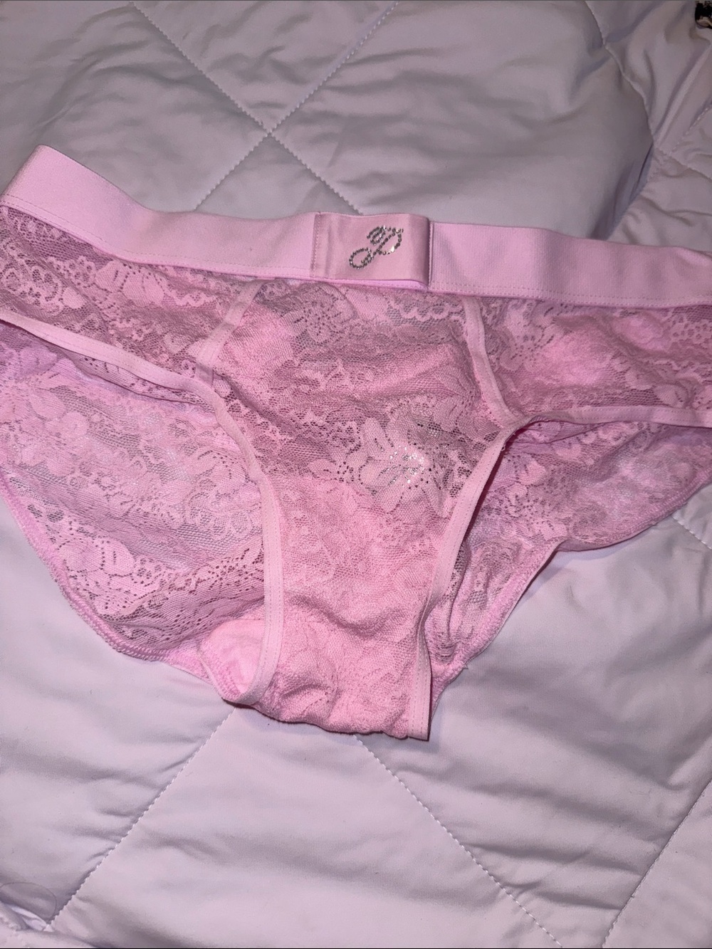 NWT PINK Victoria’s Secret Pink Lace Bling Rhinestone Panty
